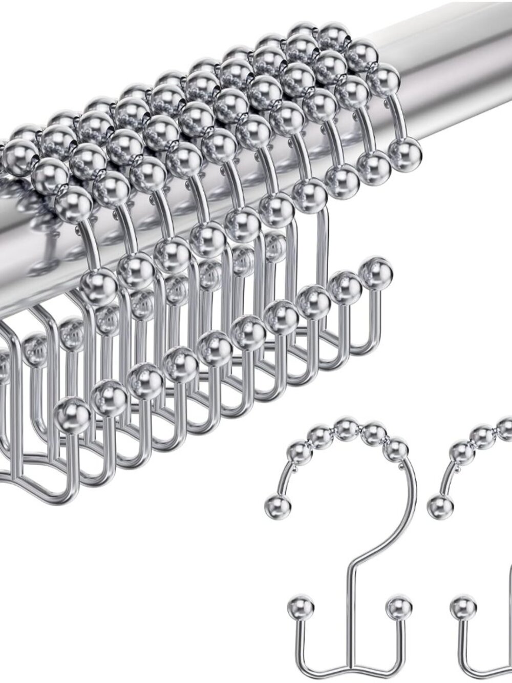 Shower Curtain Hooks Rings, Rust-Resistant Stainless Steel Double Shower Curtain